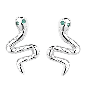 925 sterling silver snake stud earrings with green zircon eyes and textured scales