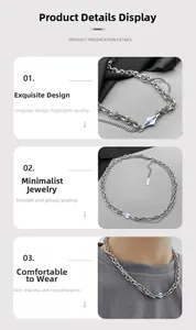 Vue détaillée du collier argenté à deux rangs avec pendentif lave et finition hypoallergénique