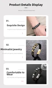 Detail of woven leather bracelet featuring a polished cross pendant and magnetic clasp