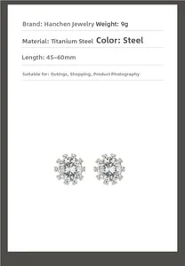 Detailed chart showing titanium steel eight-pointed star earrings with zircon inlay