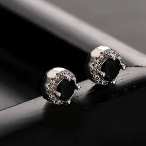 Clips d'Oreilles Magnétiques en Strass Rond Argenté Sans Perçage Boucles d'Oreilles Clous Unisexes Bijoux Halo pour Hommes Femmes