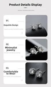 Macro detail of six-prong crown stud earrings with high-grade cubic zirconia stones