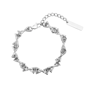 Silver geometric thorn link bracelet with adjustable lobster clasp for men and women