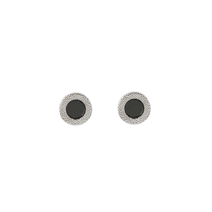 Classic silver knurled cufflinks with black circular core for business formal wear