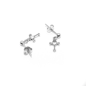 Vintage silver heart cross earrings with S925 engraved butterfly backings