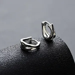 Minimalist Silver Plated Intertwined Geometric Huggie Earrings For Men Women Unisex Trendy Daily Commute Hoop Earrings Jewelry