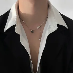 Titanium-Stahl Doppelring Anhänger Halskette Für Damen Herren Silber Ineinandergreifende Kreise Strass Hand Made Etikett Schmuck