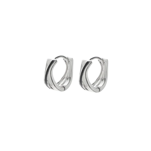 Modern silver earrings with double-layered wave texture in a minimalist geometric style
