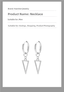 Detailed view of silver triangular drop earrings with hollow geometric design for men