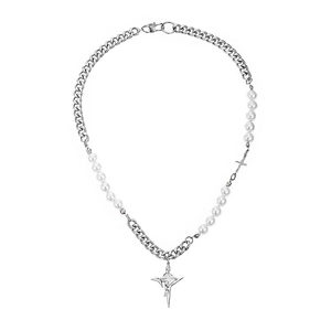 Collana con ciondolo a stella, catena cubana e perle bianche per uno stile hip-hop