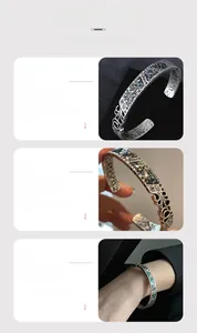 Détail du bracelet jonc en argent S925 avec incrustations géométriques colorées et gravures