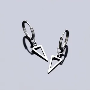 Geometric Triangle Pendant Hoop Earrings Titanium Steel Minimalist Hip Hop Jewelry For Unisex Silver Single Piece Accessory