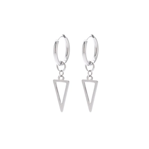Minimalist silver triangle drop earrings with polished hollow geometric design for men and women