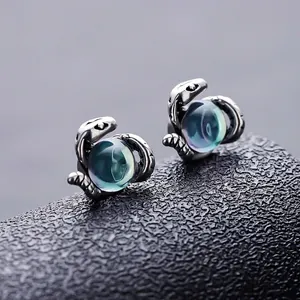 Clip d'Oreille Magnétique de Serpent Œil de Méduse Rétro Argenté Strass Iridescent Boucles d'Oreilles pour Hommes Femmes Bijoux Gothiques