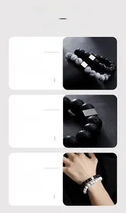 Detail of volcanic stone and white turquoise bead bracelets with square metal spacers