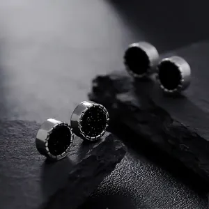 Minimalist Copper Magnetic Clip-on Earrings Unisex Black Onyx Galaxy Starry No Piercing Geometric Round Jewelry Accessory