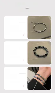 Detail of silver bamboo-style alloy bracelet and beaded cross charm with skin-friendly coating