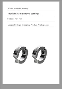 Detail view of charcoal gray metal ear cuff with ZHG engraved letters for men and women
