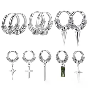 Vintage Drakenpatroon Roestvrij Stalen Creolen Voor Heren Dames Punk Etnische Totem Gesneden Huggie Drop Oorbellen Sieraden