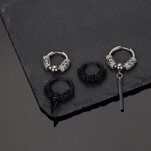 Men's dragon head hoop earrings set in stainless steel with punk style pendants