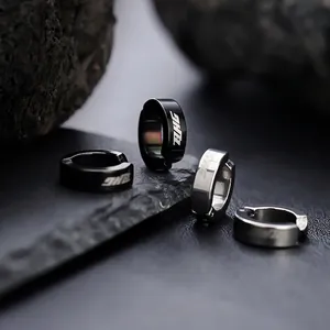 Stainless Steel Hip Hop Letter Ear Clips For Men Women Minimalist Circle Non Piercing Earrings Street Style Jewelry Accessories