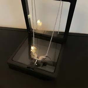 Hip hop style silver necklace with angel wings and sword pendant inlaid with crystals