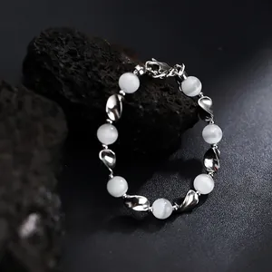 Bracelet Unisexe Minimaliste en Acier au Titane avec Pierre de Chat Maillons Géométriques Torsadés Bijoux Réglables pour Homme Femme