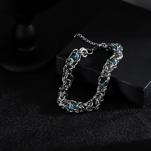 Bracelet vague en acier inoxydable pour homme avec perles saphir bleu et fermoir mousqueton
