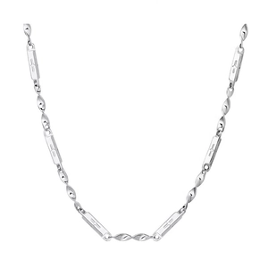 Mobius necklace in titanium steel featuring starburst engraving and twisted chain links