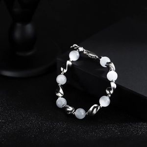 Bracelet élégant en pierre d'œil de chat avec pièces en argent poli pour hommes et femmes