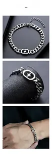 Macro detail of silver star pendant on titanium steel Cuban link bracelet chain