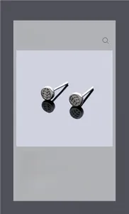 Detailed macro view of silver stud earrings with intricate leaf vein textured engraving