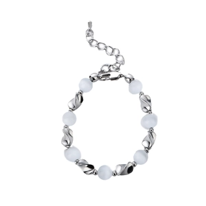Bracelet élégant en pierre d'oeil de chat avec perles argentées torsadées pour hommes et femmes