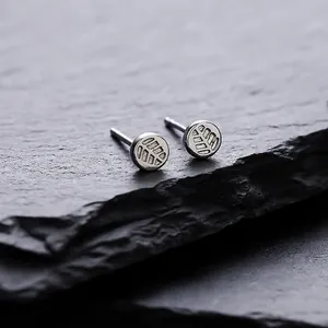 Minimalist Maple Leaf Round Stud Earrings For Men Women Copper Stainless Steel Post Hip Hop Streetwear Fashion Jewelry