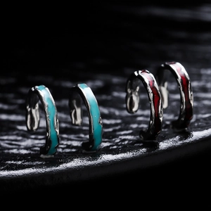 Textured ear cuff set in blue and red enamel finish for men and women