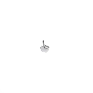 Edgy silver hip-hop hand gesture stud earring with polished finish and realistic joints