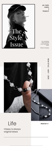 Detail of beaded necklace with alternating black glossy and white cracked texture beads