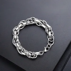 Hip Hop Stainless Steel Bracelet For Men Women Vintage Thick Chain Engraved Geometric Link Bracelet Jewelry Gift Silver Color