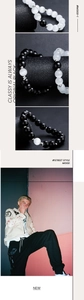 Vue détaillée du bracelet en perles d'opale noir et blanc avec intercalaires argentés pour hommes et femmes