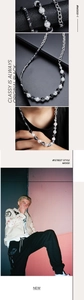 Macro detail of mixed bead and silver metal chain necklace with high-street style textures