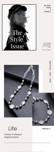Detail of silver opal necklace and bracelet set with beaded chain on editorial layout