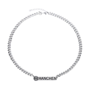 Polished titanium steel Cuban chain necklace with rectangular HANCHEN logo nameplate