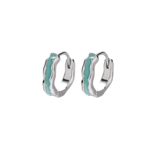 Boucles d'oreilles créoles texturées en argent avec émail vert menthe unisexe