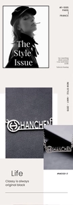 Vue détaillée du pendentif en métal argenté avec gravure HANCHEN et logo ajouré élégant