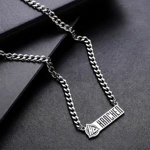 Titanium Steel Letter Plaque Necklace For Men Women Silver Cuban Chain Minimalist Hip Hop Polished Geometric Pendant Jewelry