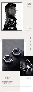 Vue macro de boucles d'oreilles hexagonales noires au design géométrique épuré