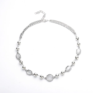 Moonstone and silver beaded necklace for men and women with adjustable lobster clasp