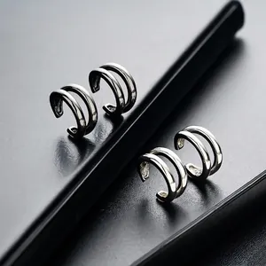 Minimalist Copper Geometric U-shaped Curved Ear Clips For Men Women No Pierced Earrings Hip Hop Simple Jewelry Silver Gun Black