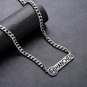 Chaîne cubaine argentée style hip hop avec pendentif rectangulaire ajouré HANCHEN