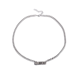 Men's titanium steel cuban chain necklace with HANCHEN rectangular engraved tag